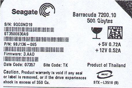 Etichetta HDD